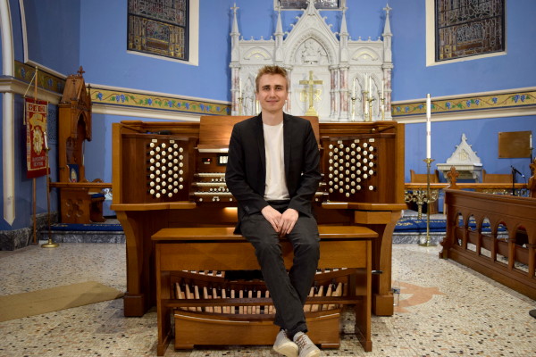 Paul Fey at the console at St. Luke's Episcopal Jamestown